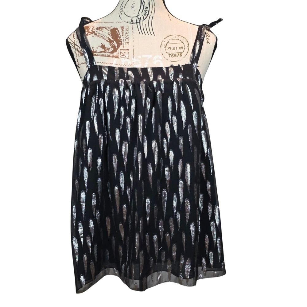 BCBGMAXAZRIA Silk Babydoll Black Metallic‎ Glam Evening Top Womens Medium